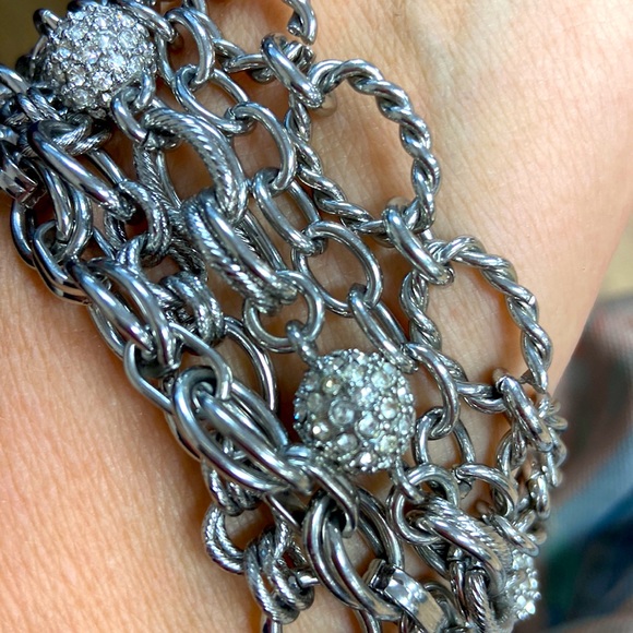 Chloe + Isabel Multi-strand Chain Pave Toggle Bracelet Silvertone Crystal Balls - Picture 2 of 3